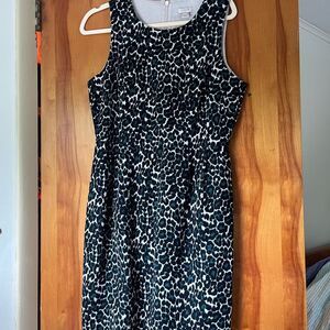 J. Crew Black, Green, and White leopard print Midi Dress